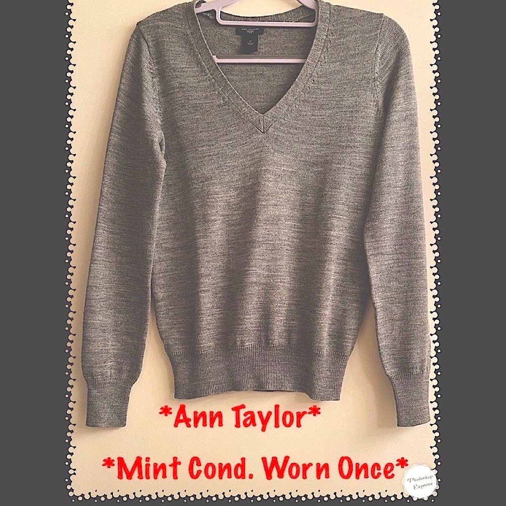 MINT* Ann Taylor Classic Gray V-Neck Light Weigh Sweater-Worn 1 Time
